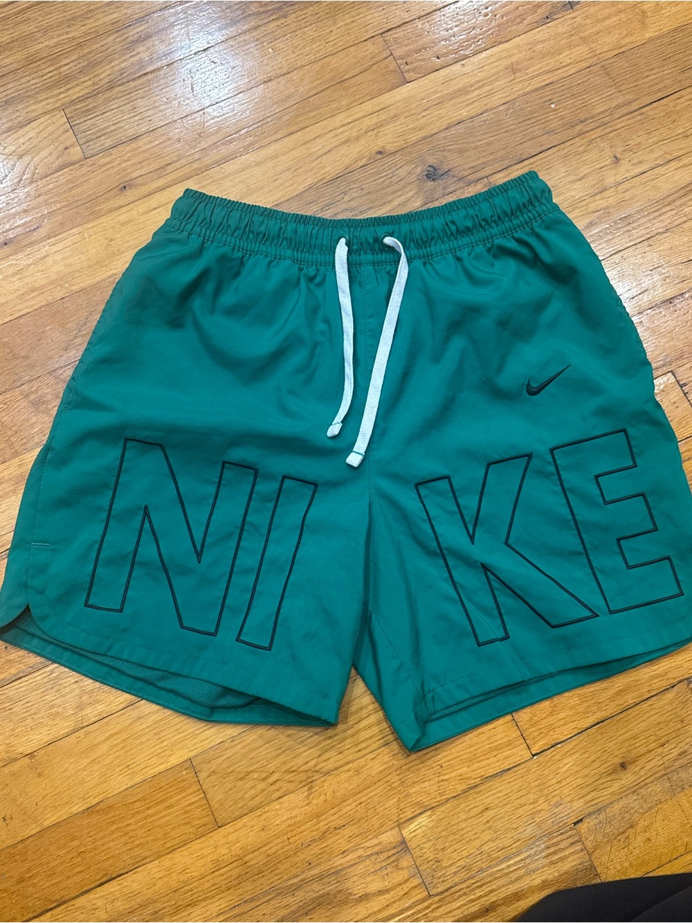 Nike Men's Green Athletic Shorts with White Drawstring